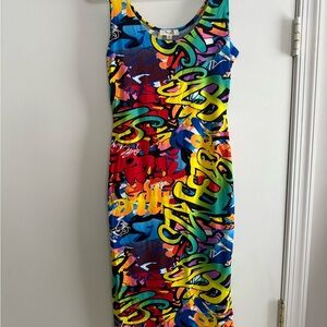 Red and Yellow Sleeveless Bodycon Midi Dress